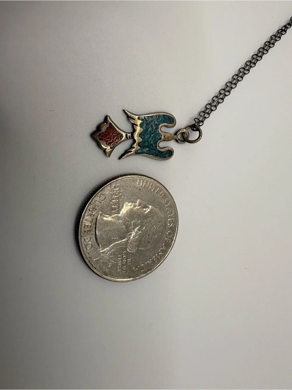 Vintage Teal and Brown Eagle Pendant Necklace - Women Jewelry